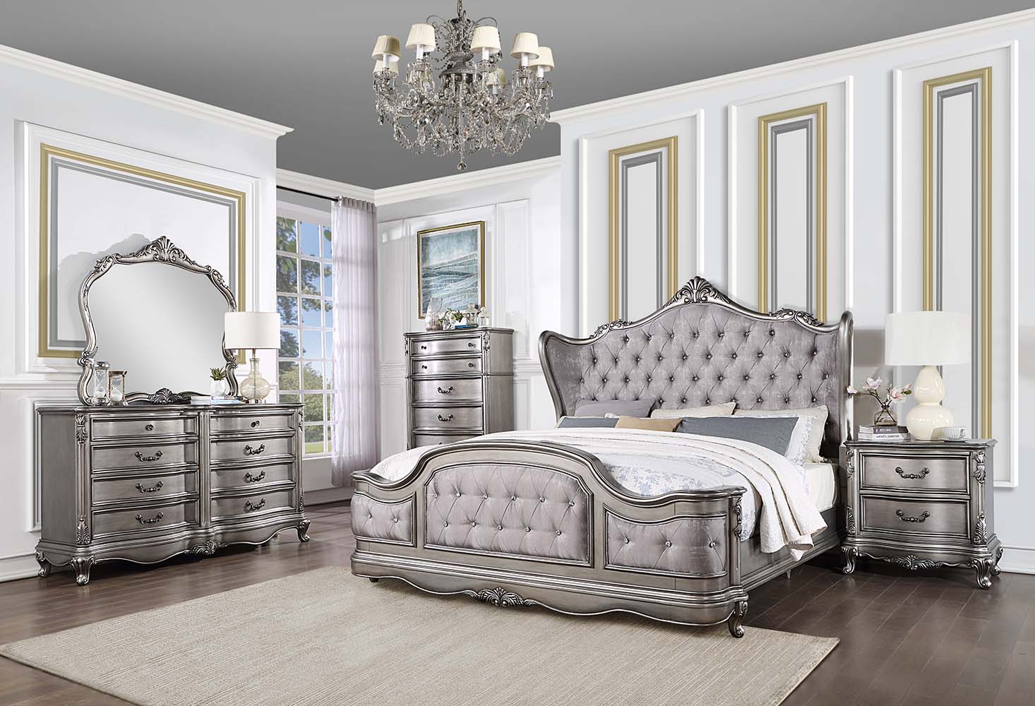 Ariadne CK Bed BD00601CK Velvet & Antique Platinum Finish | Acme | Home Elegance USA