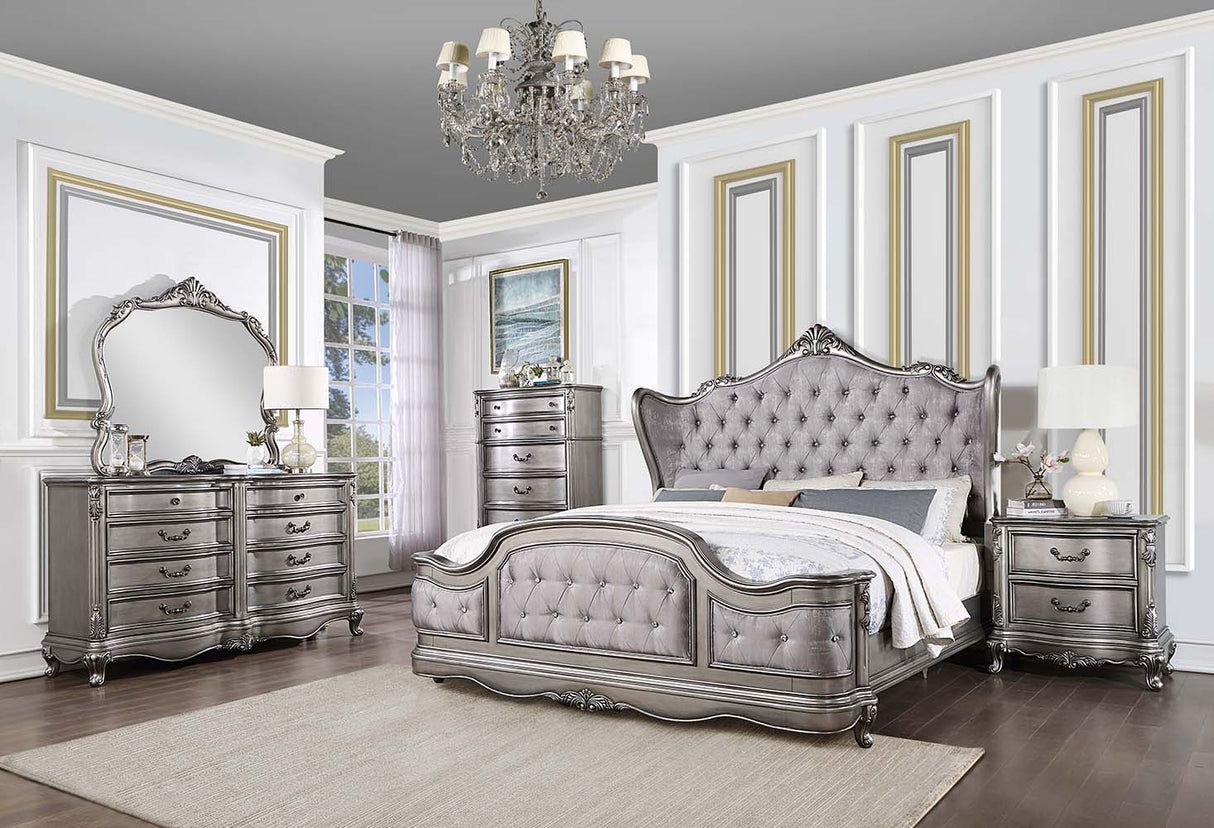 Ariadne EK Bed BD00602EK Velvet & Antique Platinum Finish | Acme | Home Elegance USA