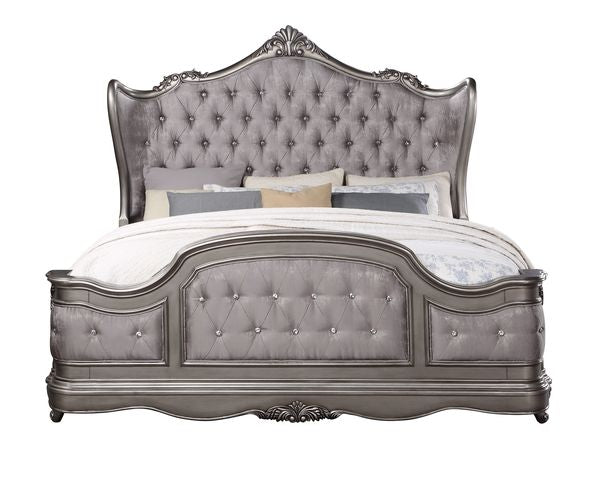 Ariadne Queen Bed BD00603Q Velvet & Antique Platinum Finish | Acme | Home Elegance USA