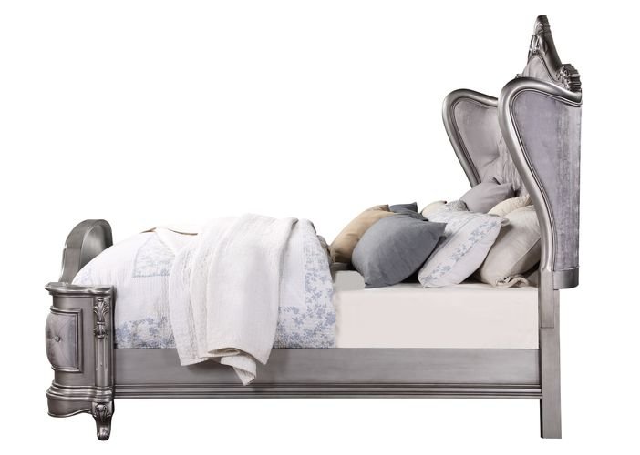 Ariadne Queen Bed BD00603Q Velvet & Antique Platinum Finish | Acme | Home Elegance USA