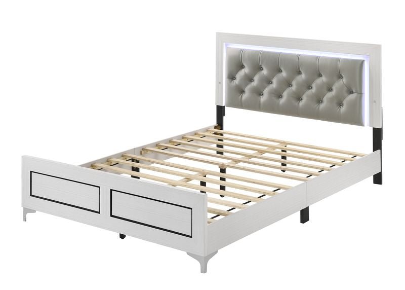 Casilda Queen Bed W/Led BD00644Q Gray Synthetic Leather & White Finish | Acme | Home Elegance USA