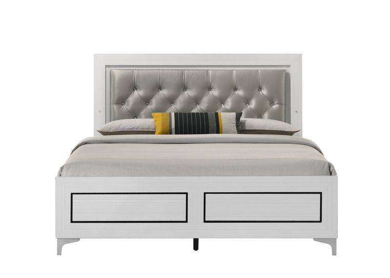 Casilda Queen Bed W/Led BD00644Q Gray Synthetic Leather & White Finish | Acme | Home Elegance USA