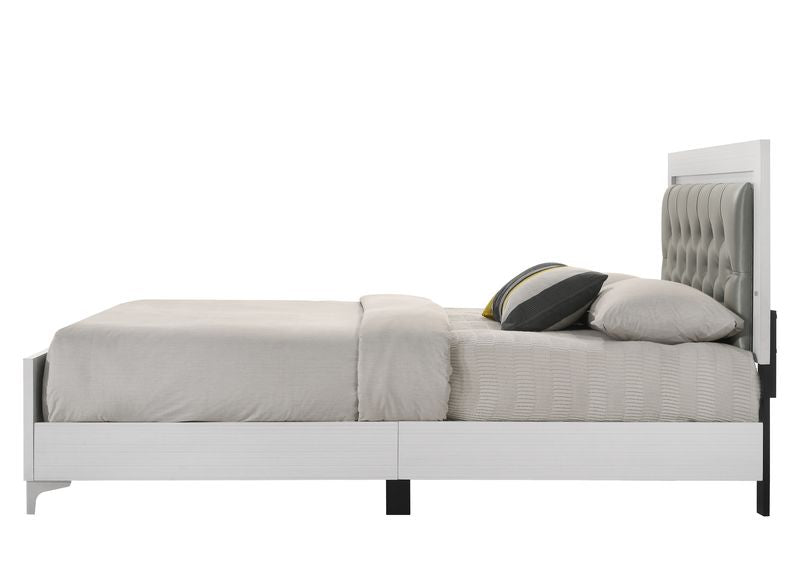 Casilda Queen Bed W/Led BD00644Q Gray Synthetic Leather & White Finish | Acme | Home Elegance USA