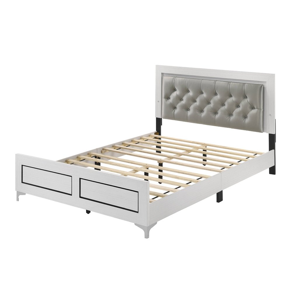 Casilda EK Bed W/Led BD00806EK Gray Synthetic Leather & White Finish | Acme | Home Elegance USA