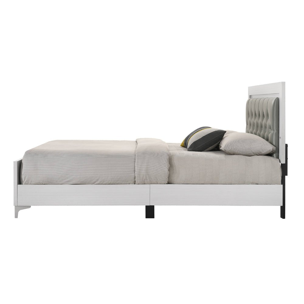 Casilda EK Bed W/Led BD00806EK Gray Synthetic Leather & White Finish | Acme | Home Elegance USA