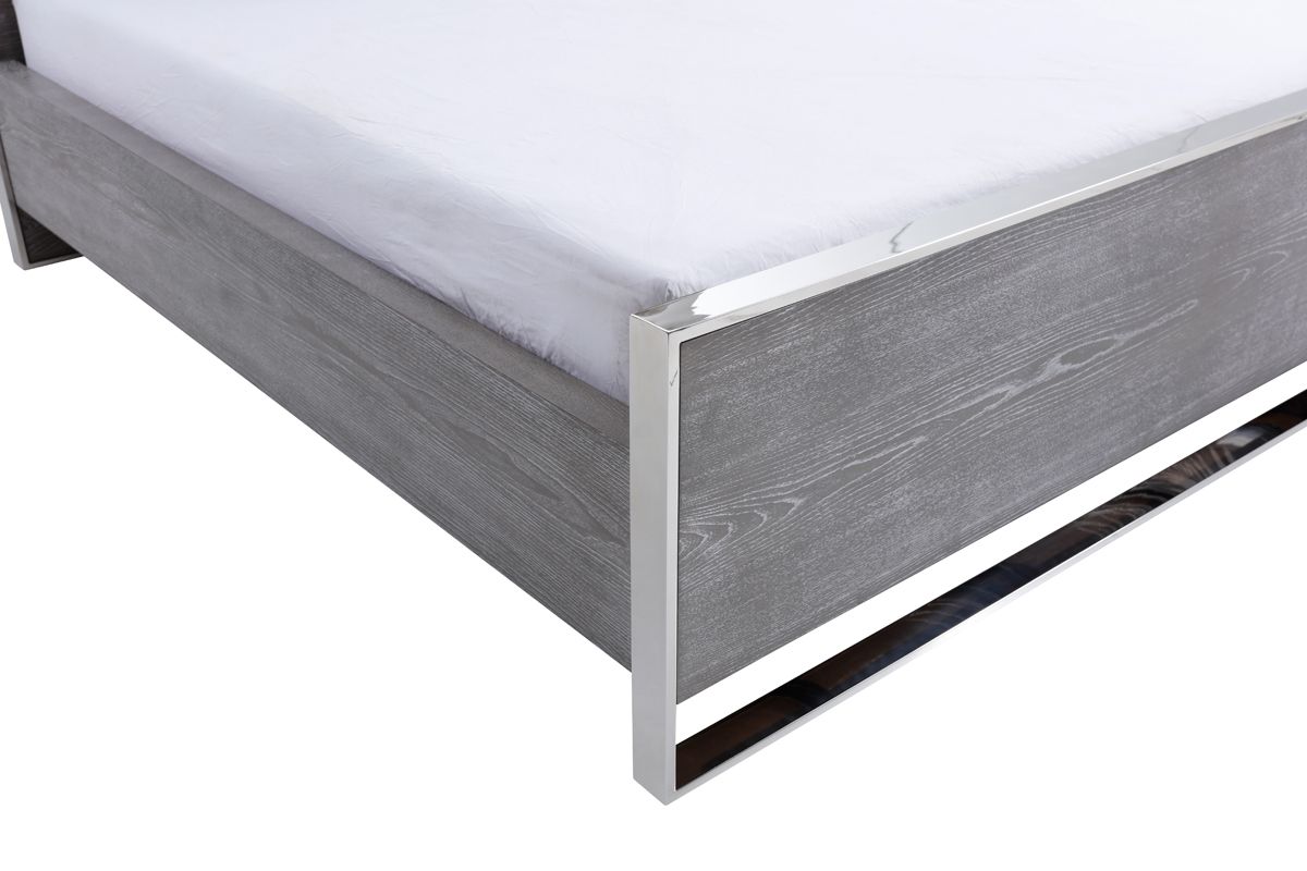 Charlene Modern Grey Elm and Stainless Steel EK Bedroom Set