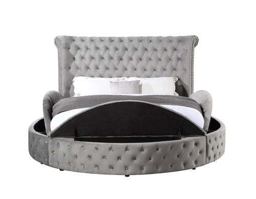 Acme - Gaiva EK Bed W/Storage BD00966EK Gray Velvet