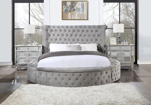 Acme - Gaiva EK Bed W/Storage BD00966EK Gray Velvet