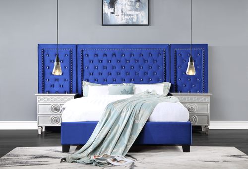 Damazy EK Bed BD00972EK Blue Velvet | Acme | Home Elegance USA