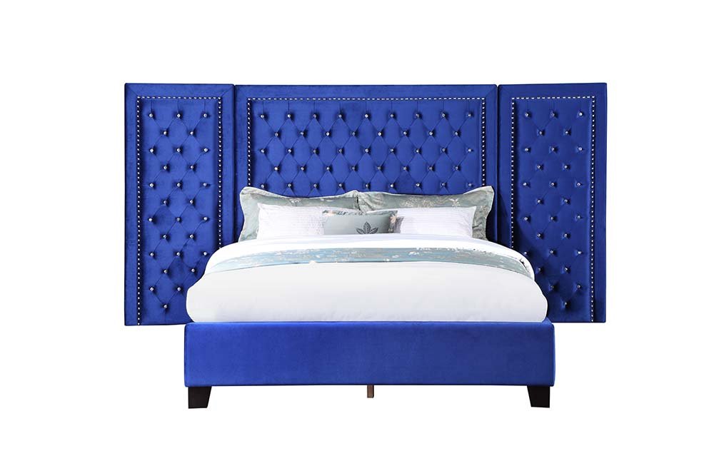 Damazy Queen Bed BD00973Q Blue Velvet | Acme | Home Elegance USA