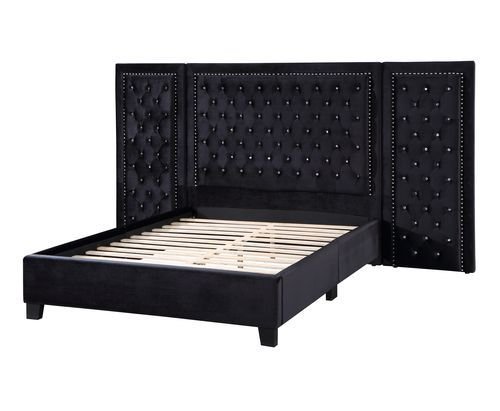 Damazy EK Bed BD00974EK Black Velvet | Acme | Home Elegance USA