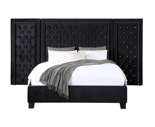 Damazy EK Bed BD00974EK Black Velvet | Acme | Home Elegance USA