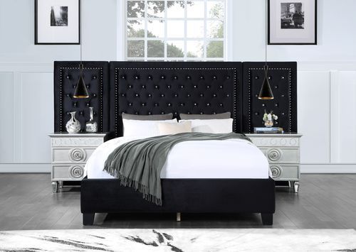 Damazy EK Bed BD00974EK Black Velvet | Acme | Home Elegance USA