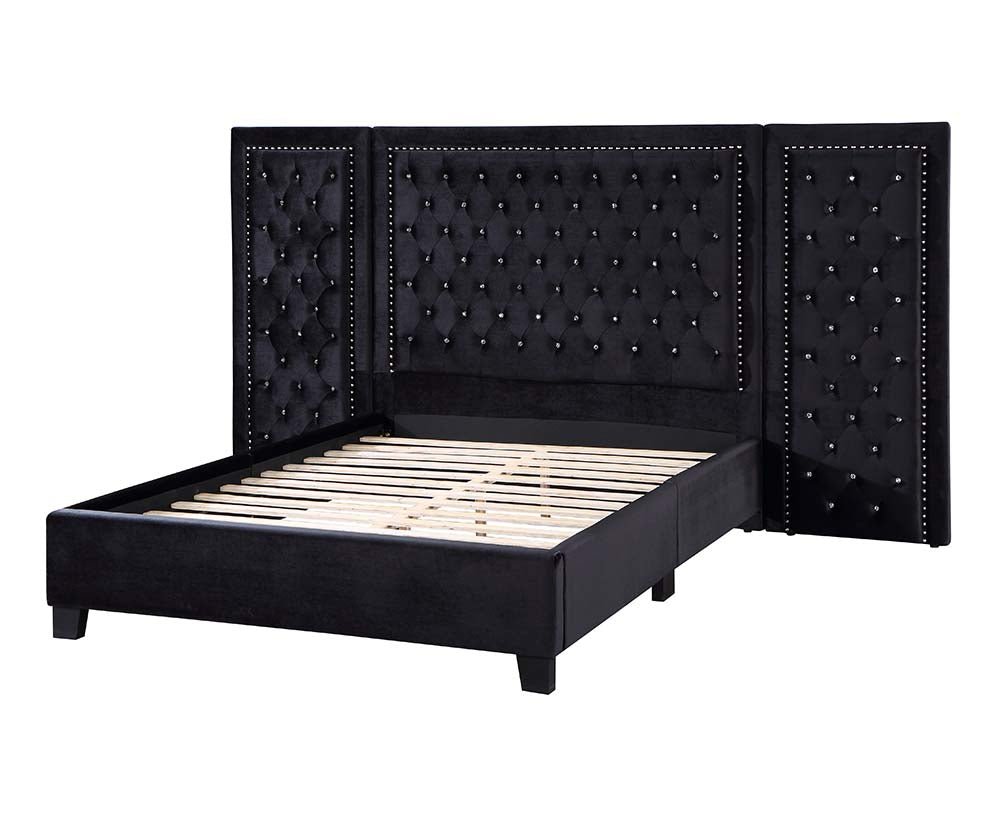 Damazy Queen Bed BD00975Q Black Velvet | Acme | Home Elegance USA