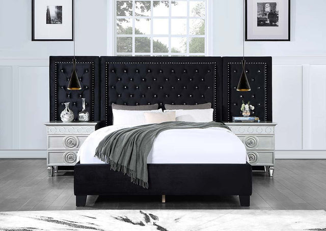 Damazy Queen Bed BD00975Q Black Velvet | Acme | Home Elegance USA