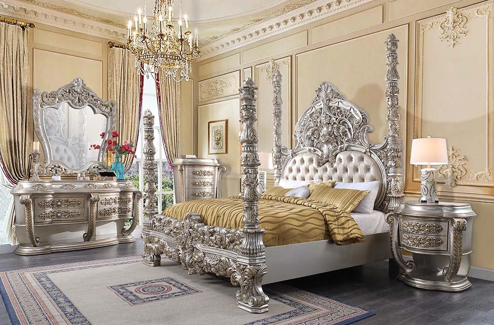 Danae EK Bed BD01234EK Synthetic Leather , Champagne & Gold Finish | Acme | Home Elegance USA