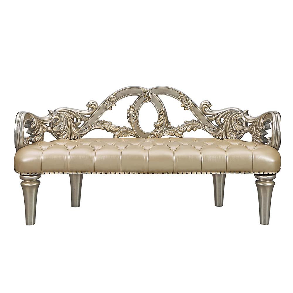 Danae Bench BD01239 Champagne Synthetic Leather & Gold Finish | Acme | Home Elegance USA
