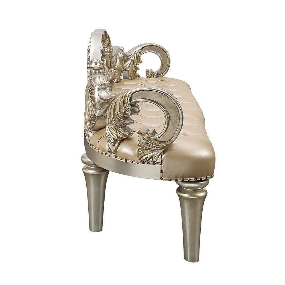 Danae Bench BD01239 Champagne Synthetic Leather & Gold Finish | Acme | Home Elegance USA