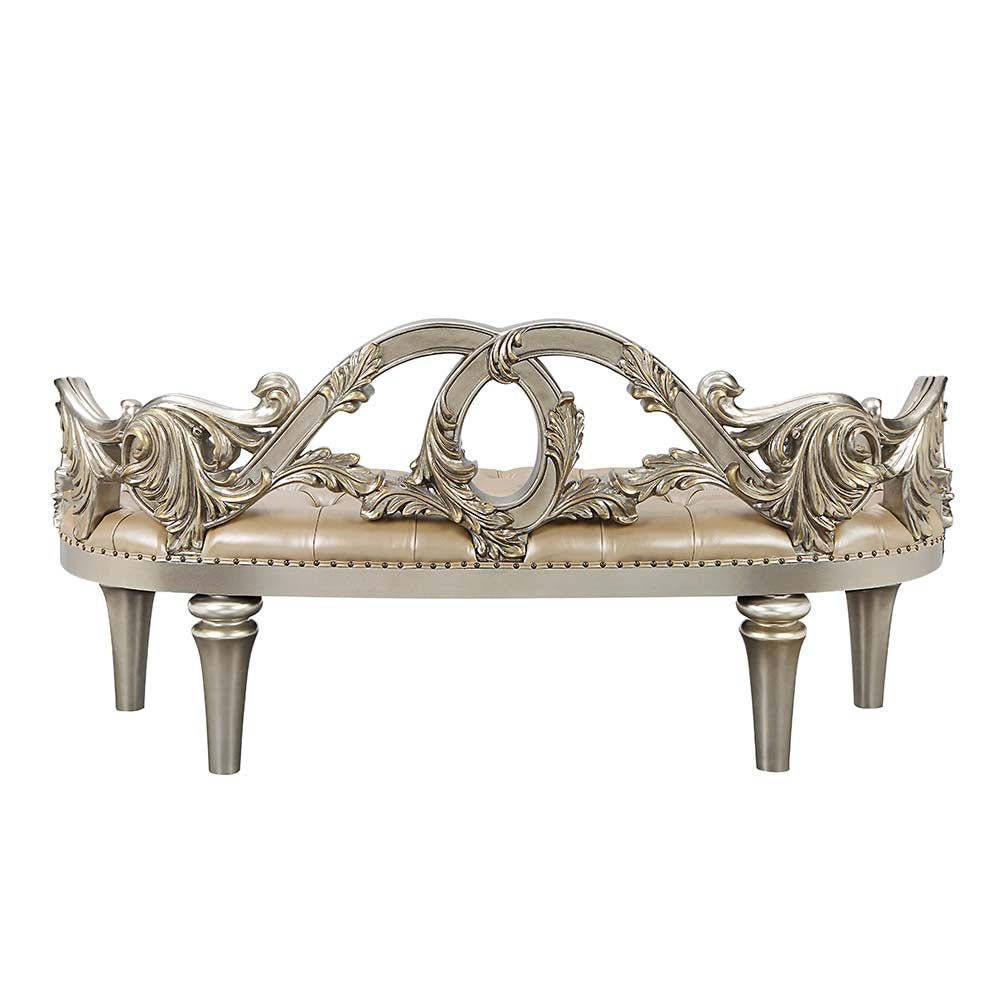Danae Bench BD01239 Champagne Synthetic Leather & Gold Finish | Acme | Home Elegance USA
