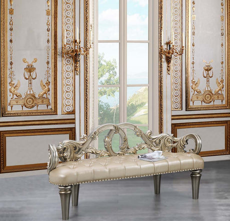Danae Bench BD01239 Champagne Synthetic Leather & Gold Finish | Acme | Home Elegance USA