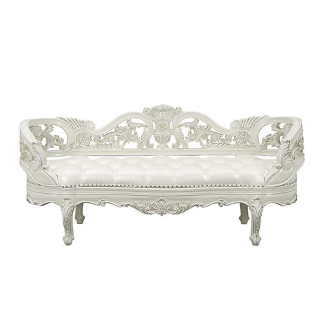 Adara Bench BD01253 Pearl White Synthetic Leather & Antique White Finish | Acme | Home Elegance USA