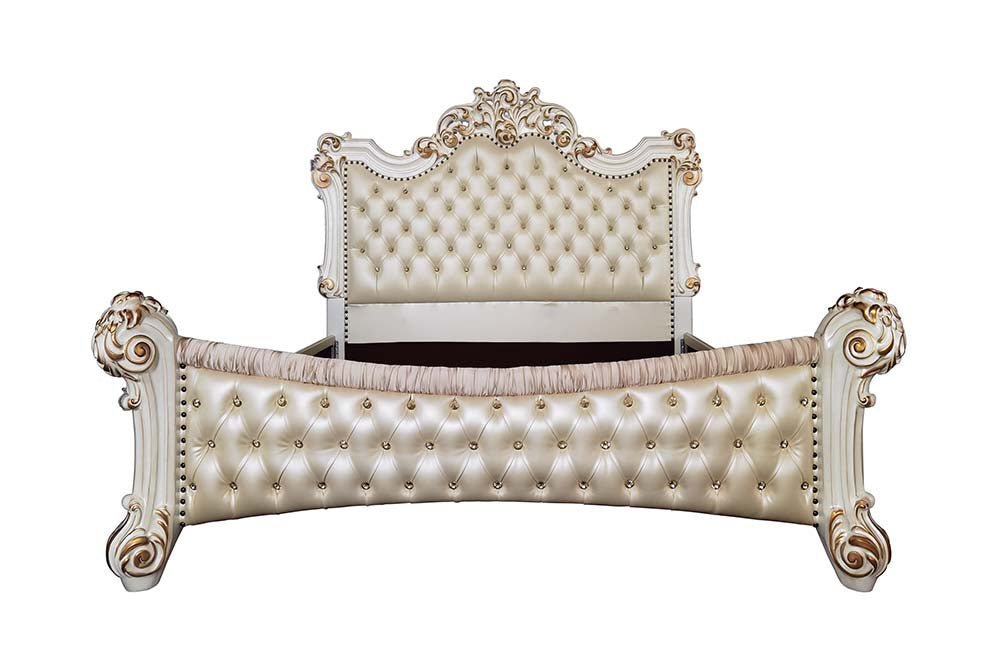 Acme - Vendome Queen Bed BD01339Q Synthetic Leather & Antique Pearl Finish