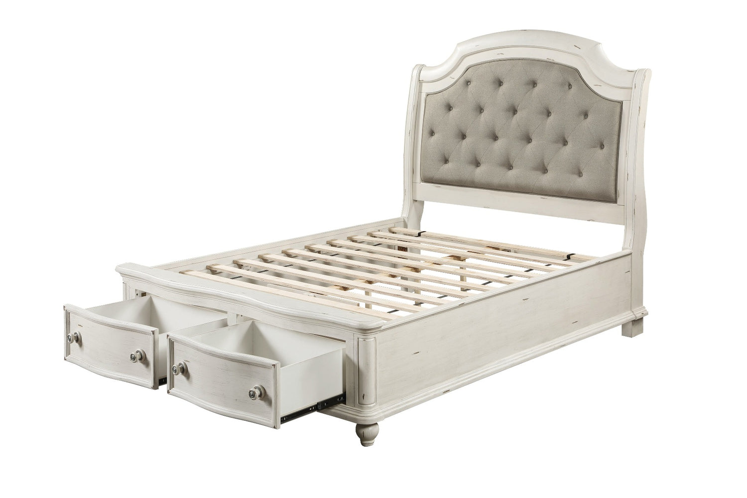 Acme - Jaqueline Queen Bed W/Storage BD01433Q Gray Linen & Antique White Finish