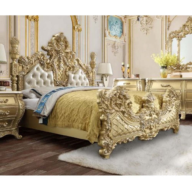 Cabriole EK Bed BD01463EK Light Gold Synthetic Leather & Gold Finish | Acme | Home Elegance USA