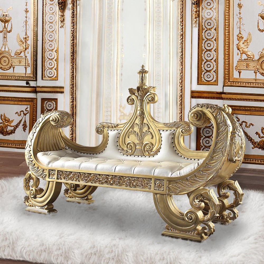 Bernadette Bench BD01480 White Synthetic Leather Fabric & Gold Finish | Acme | Home Elegance USA