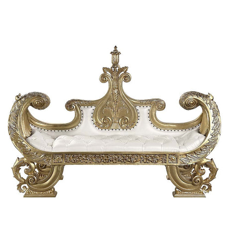 Bernadette Bench BD01480 White Synthetic Leather Fabric & Gold Finish | Acme | Home Elegance USA