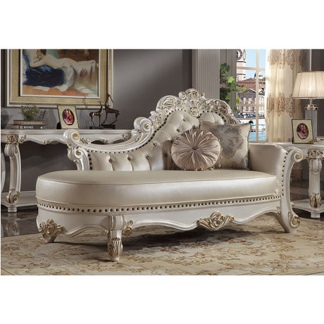 Acme - Vendome Chaise W/2 Pillows BD01523 Synthetic Leather & Antique Pearl Finish