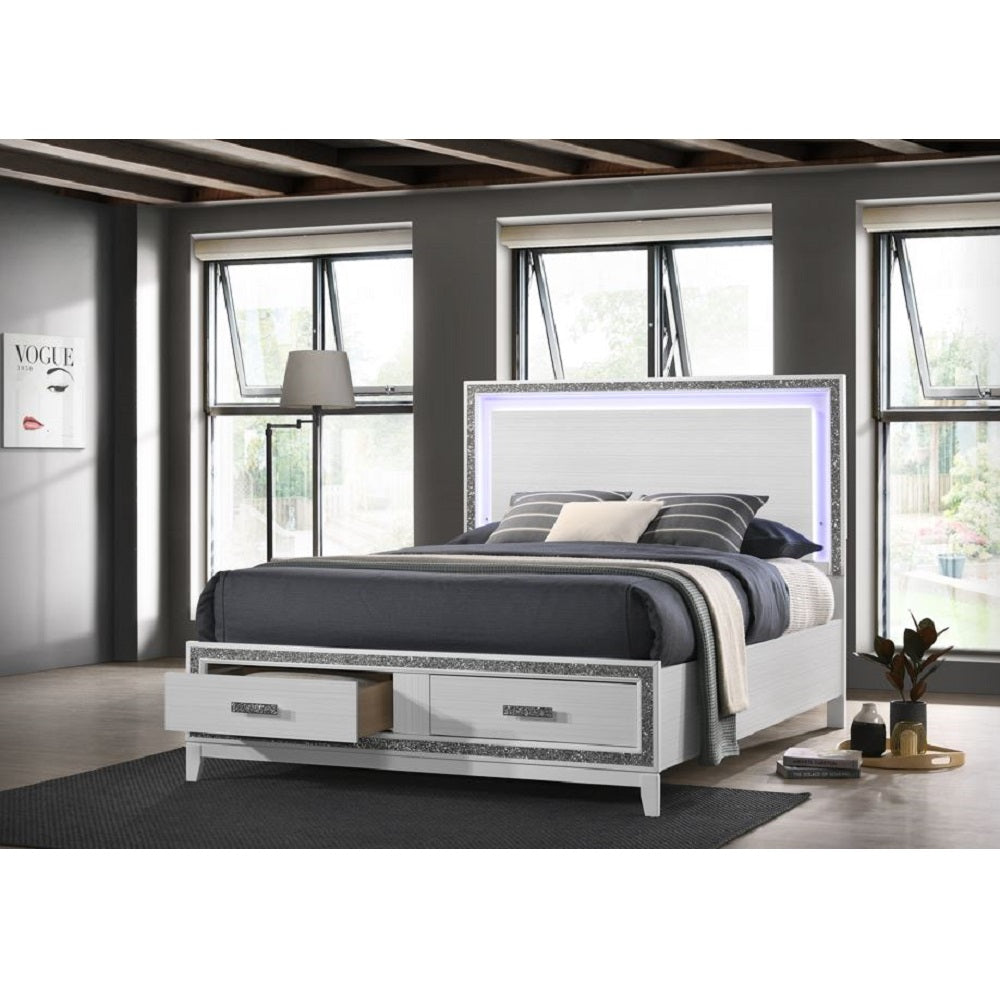 Acme - Haiden EK Bed W/Led & Storage BD01742EK White Finish