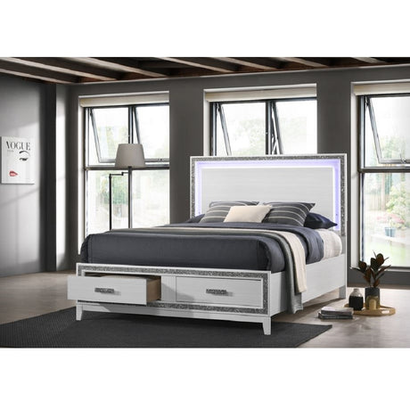 Acme - Haiden EK Bed W/Led & Storage BD01742EK White Finish
