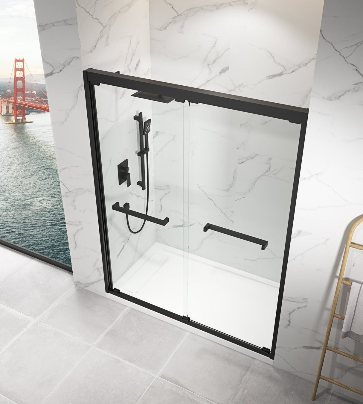 60 in. W x 76 in. HSliding Framed Shower Door in Black Finish with Clear Glass | Home Elegance USA