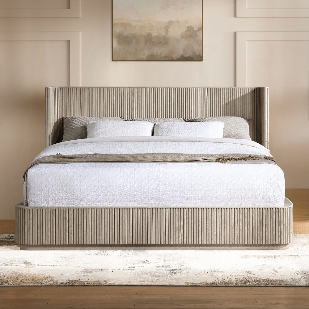 Leanna Queen Bed Light Oak Wood with Elegant Rounded Design - Acme Furniture - Home Elegance USA