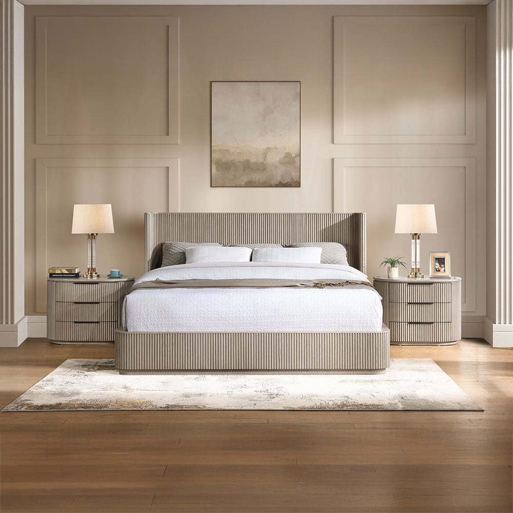 Leanna Queen Bed Light Oak Wood with Elegant Rounded Design - Acme Furniture - Home Elegance USA
