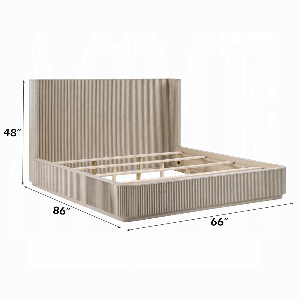 Leanna Queen Bed Light Oak Wood with Elegant Rounded Design - Acme Furniture - Home Elegance USA