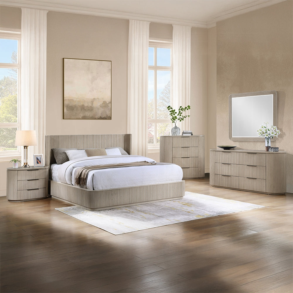 Leanna Queen Bed Light Oak Wood with Elegant Rounded Design - Acme Furniture - Home Elegance USA