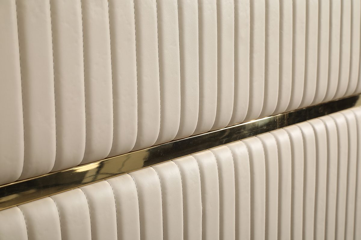 Queen Sterling Modern Beige Bonded Leather & Gold Bed