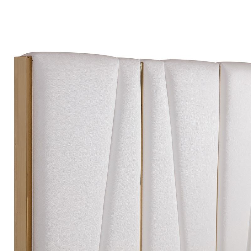 Eastern King Nixa Modern White Bonded Leather & Gold Bed