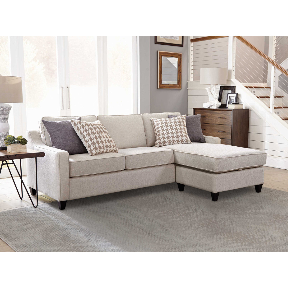 Isla Platinum L-shaped Upholstered Sectional Sofa with Pillows