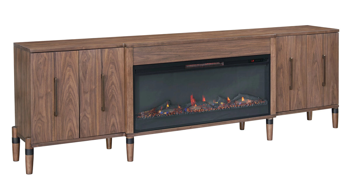 Tranquility 94 inch Fireplace TV Stand, for TVs up to 100 inches, Minimal Assembly, Walnut Finish - sold by Home Elegance USA