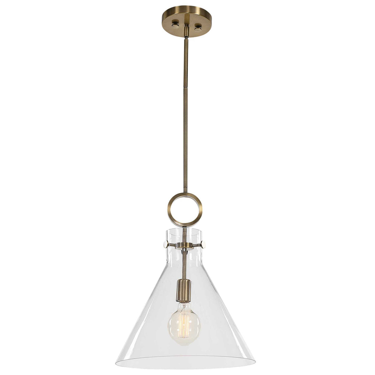 Imbuto Funnel Glass 1 Light Pendant White & Gold - White / Yellow by Uttermost - View 3