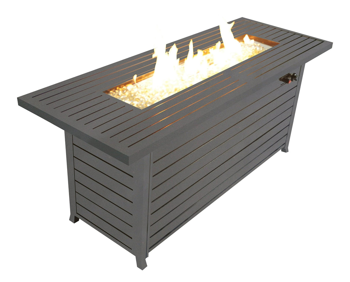 57in Outdoor Gas Propane Fire Pits Table, Aluminum, 50000BTU Firepit Fireplace Dinning Table with Lid, Fire Glass, Retangular, ETL Certification, for Garden Backyard Deck Patio - Mocha | Home Elegance USA