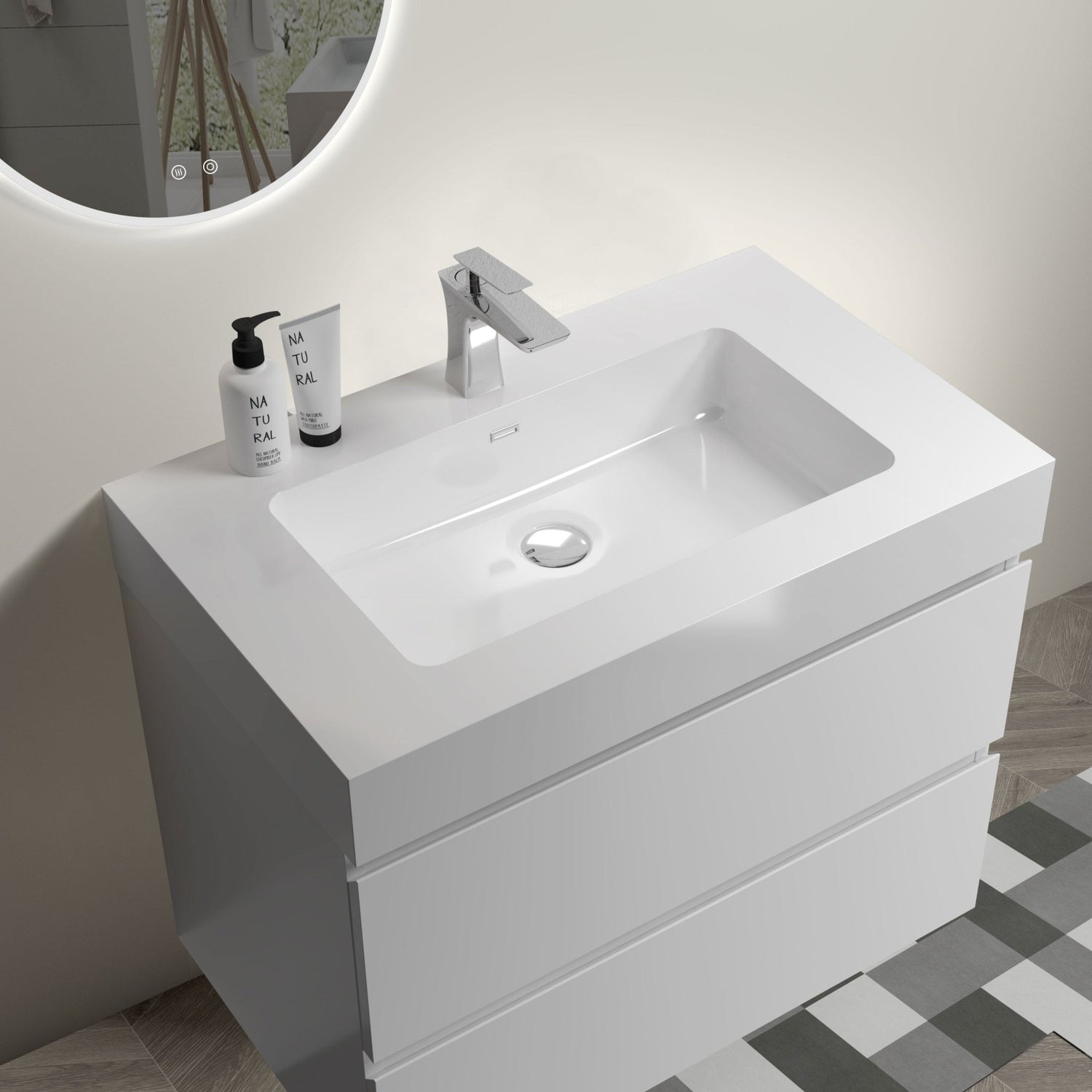 Alice 30" White Bathroom Vanity with Sink, Large Storage Wall Mounted Floating Bathroom Vanity for Modern Bathroom, One - Piece White Sink Basin without Drain and Faucet | Home Elegance USA