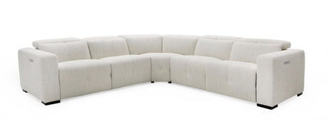 Divani Casa Beck- Contemporary White Fabric Sectional Sofa with 3 Recliners - Home Elegance USA