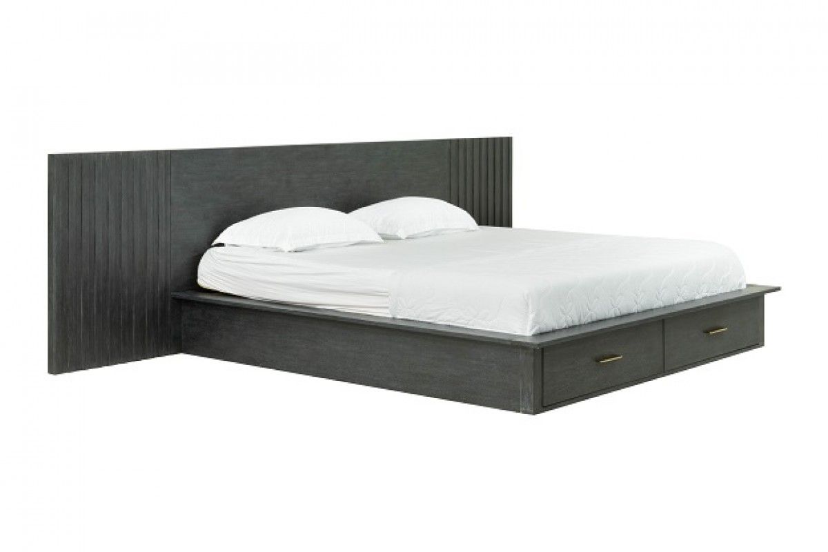 Manchester- Contemporary Platform Dark Grey Q Bed with Two Nightstands