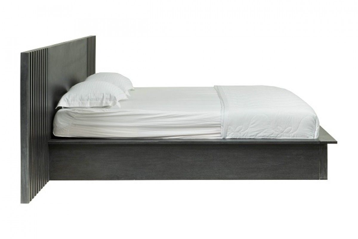 Manchester- Contemporary Platform Dark Grey Q Bed with Two Nightstands