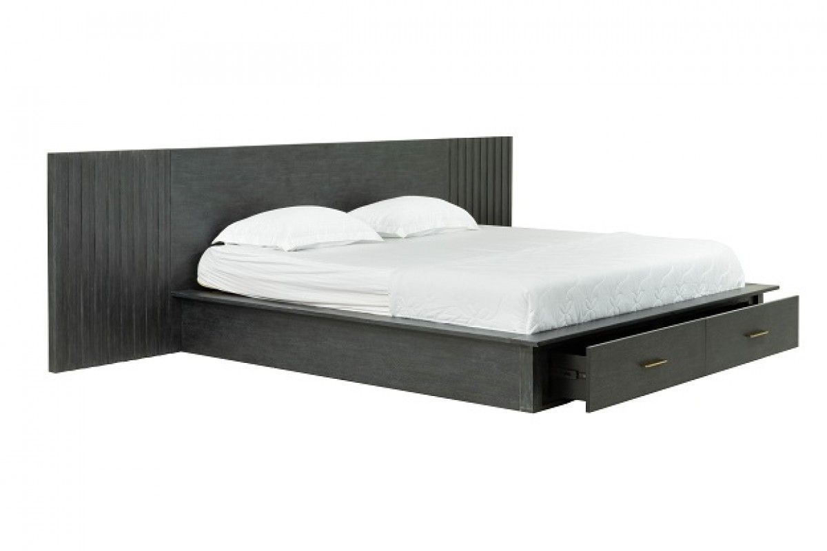 Manchester- Contemporary Platform Dark Grey Q Bed with Two Nightstands