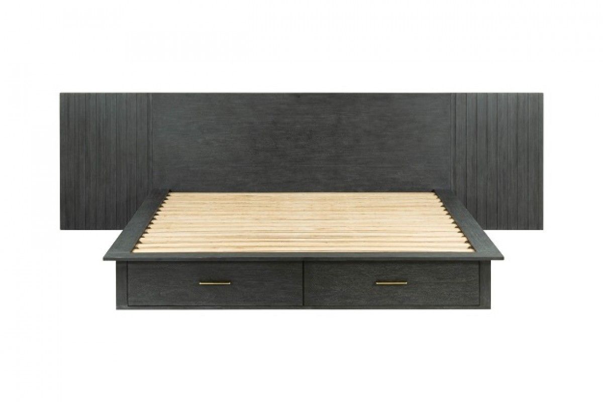 Manchester- Contemporary Platform Dark Grey Q Bed with Two Nightstands